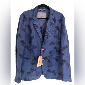 NWT Zara Denim Couture Men’s Printed Denim Blazer, Size XL Color Blue